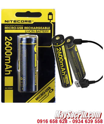 Nitecore NL1826R; Pin sạc 18650 Lithium 3.7v Nitecore NL1826R 2600mAh _thân pin có cổng USB